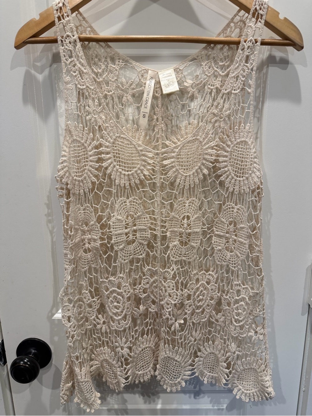 Crochet Lace Tank Top in Cream – Boho Sheer Overlay